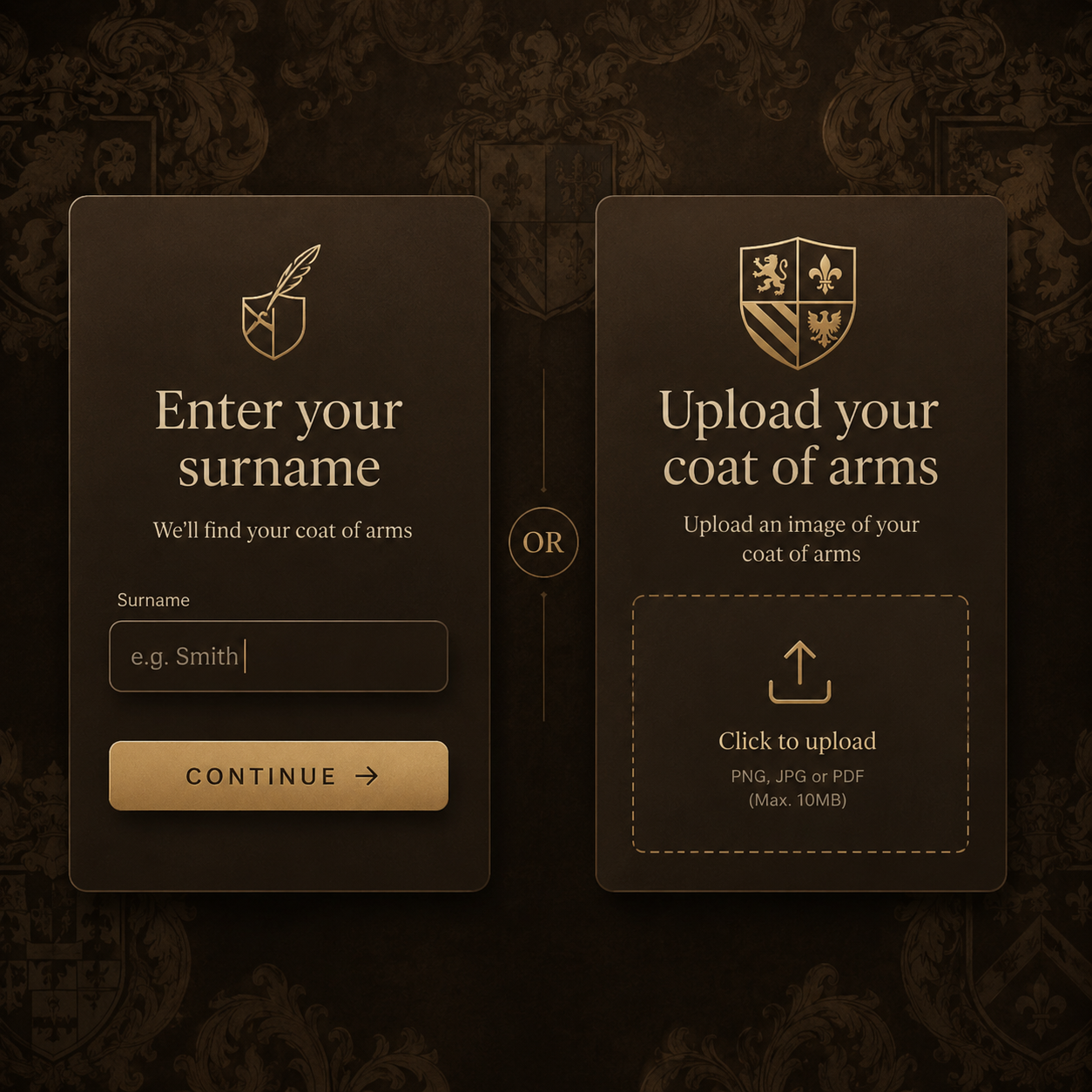 Enter Your Surname or Upload Your Coat of Arms